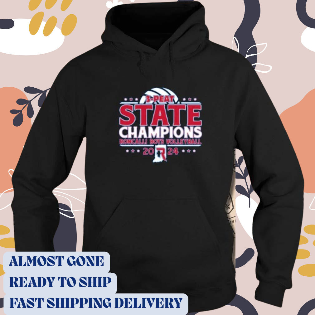 Official 3 Peat State Champions Roncalli Boys Volleyball 2024 Vintage t-shirt